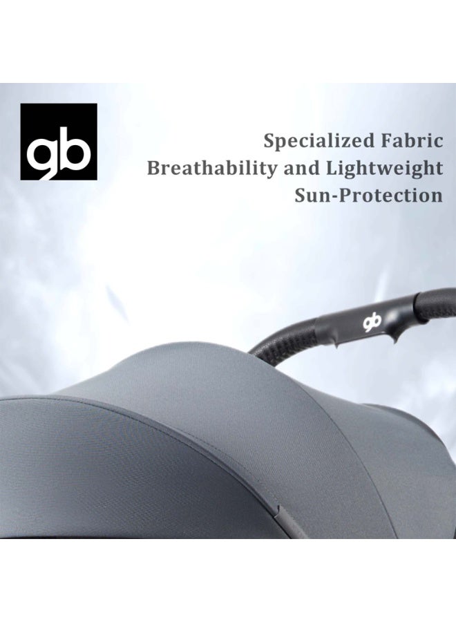 جي بي عربة أطفال gb FYN فائقة الخفة، وزنها 3.9 كجم، مصنوعة من ألياف الكربون، صغيرة الحجم وقابلة للطي، مناسبة للسفر بالطائرة، مزودة بمظلة حماية من الأشعة فوق البنفسجية بدرجة 50+، وحزام أمان خماسي النقاط، مثالية للسفر والاستخدام اليومي، لون رمادي داكن - Image 4